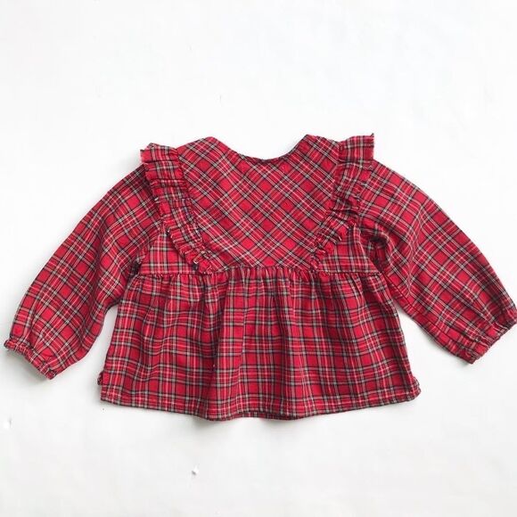 Zara red tarragon plaid ruffle blouse EUC 3/4T - Picture 5 of 5